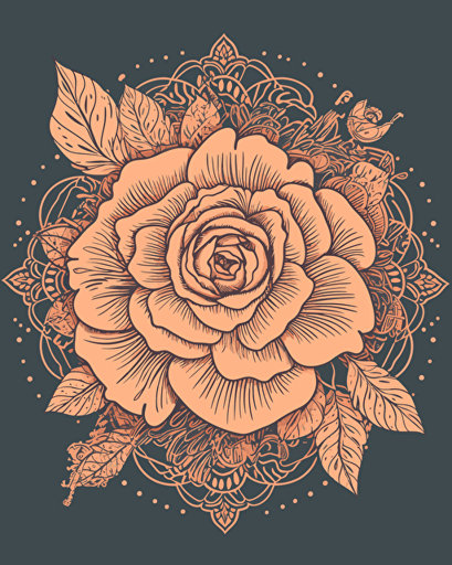mandala rose, retro aesthetics, vector image, sticker design, pantone colors