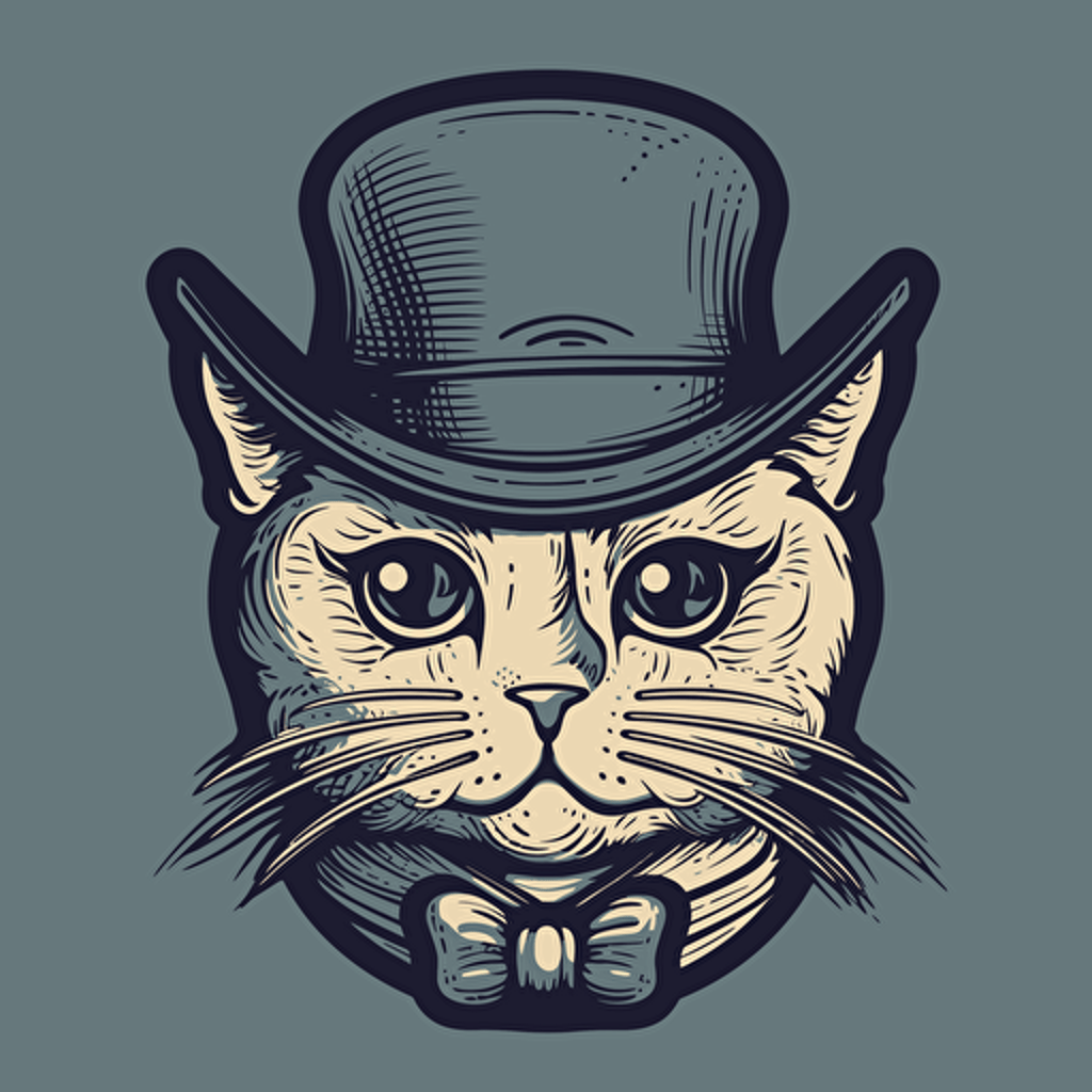 simple vector art cat with a thin mustache and a bonnet