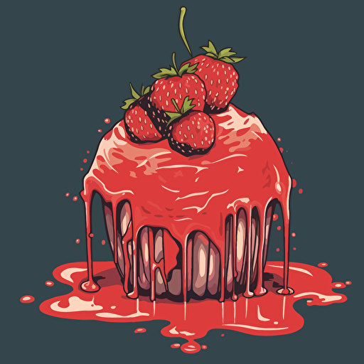 simple painting of a delicious strawberry melt away, simple form background, leave a lot of negative space, liquid, vector, desaturated colour drips, graffiti, artificial, highres
