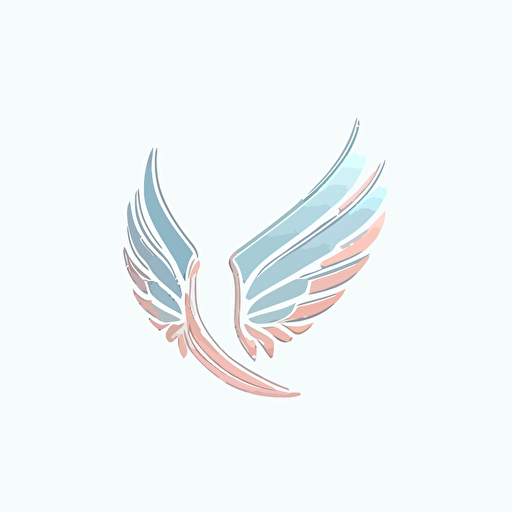 minimal line logo of a flying wings, vector. Color are pastel blue, pastel pink on white background