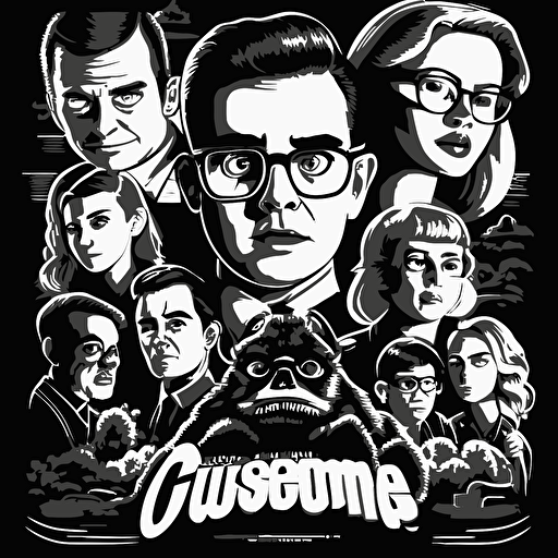 black on white illustration of tv show Goosebumps, 3:4, vector