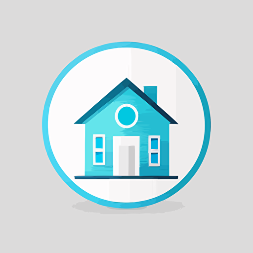 House, circular logo, vector, flat, modern, ultra minimalistic, simple drawing, plain white background blue logo