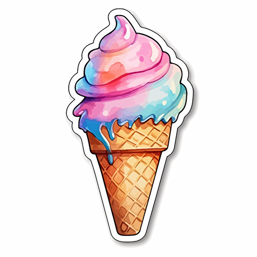 watercolor vector illustration boho soft serve ice cream cone sticker white background