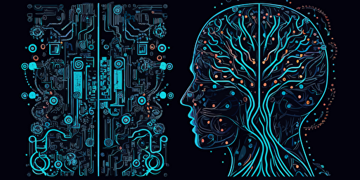 artificial intelligence, neural network, technology, circuits, high tech, flat vector