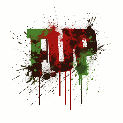 simple, vector, wordmark logo, white background, T and P letters, grungy typeface, horror, undead, toxic, mutant, red, green, black.