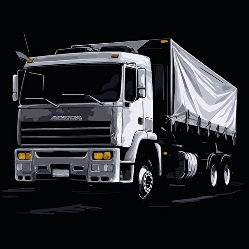 white vector truck, deep black background