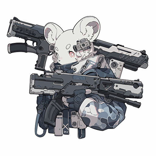 mouse with pistols, Sticker, Hopeful, Tertiary Color, mural art style, Contour, Vector, White Background, Detailed, cut out