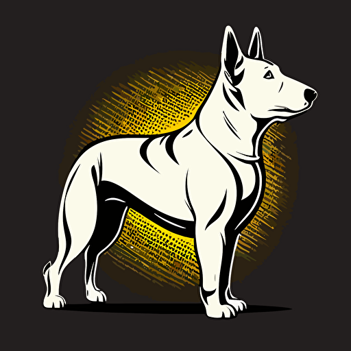 a bullterrier with crossed arms, vector logo, vector art, emblem, simple cartoon, 2d