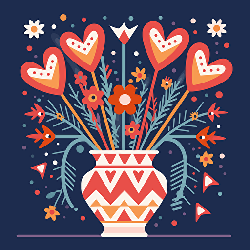 Valentine’s day bouquet of arrows in a Texas flag vase in vector art cartoon style, flat color,