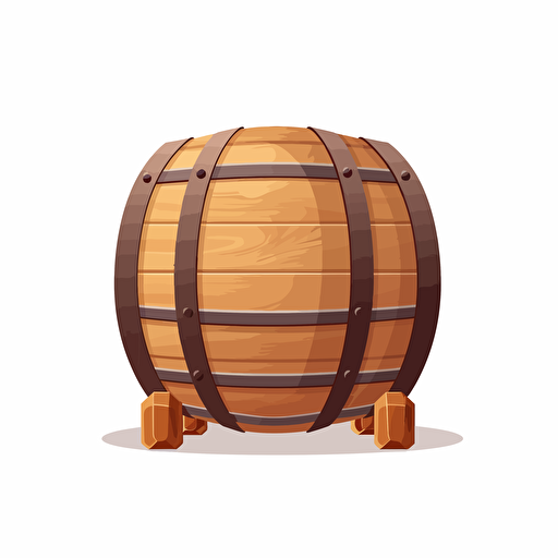 single long wooden barrel, simple forms, flatart, 2D vector style, cartoon, white background, side view