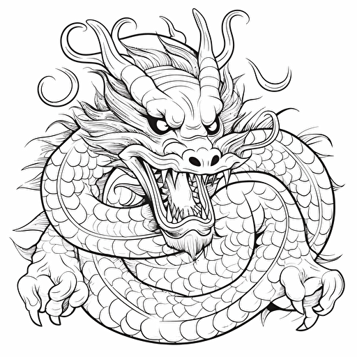 japanese dragon snake No Shadow. Cartoon. Coloring page. Vector. Simple.