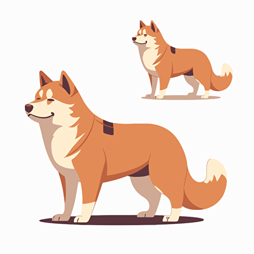 flat 2d vector, Shiba Inu wearing in anime style, 2/3 left side profile shot, Vector illustration, white background
