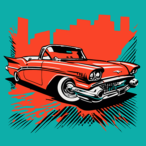 a comic book style version of a slab style car from Houston, illustrated, vector art, convertible