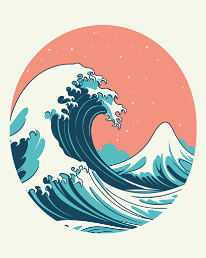 wave, minimalistic, retro aesthetics, vector image, sticker, pastel pantone colors, white background
