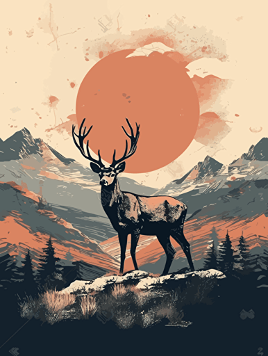 deer on mountain background, printable printable vector image,