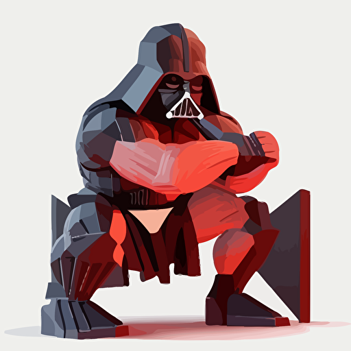 vector design of bodybuilder Darth Vader doing leg squats with transparent background