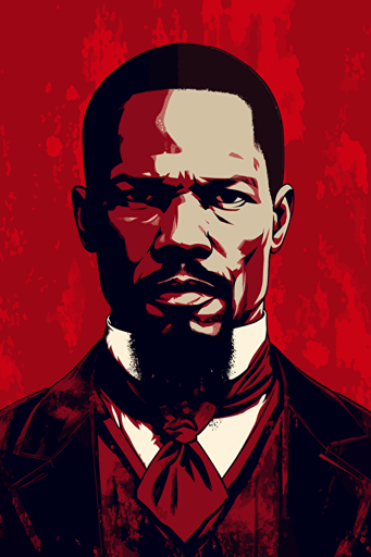 jamie foxx django unchained front view close-up, poster, vector, gritty, detailed, red background,