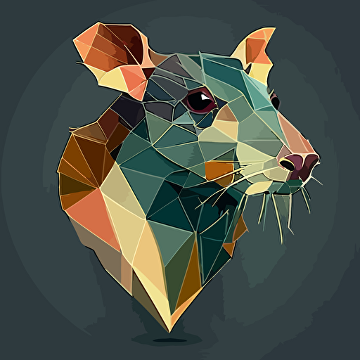 vector style minimalistic color schemes of a faceted rat head resembling a heart