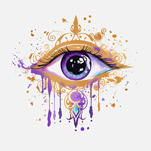 eye of horus, in the style of rococo whimsy, violet and gold, pop inspo, water paint drops, blink-and-you-miss-it detail, florence harrison, sparklecore, transparent background, vector