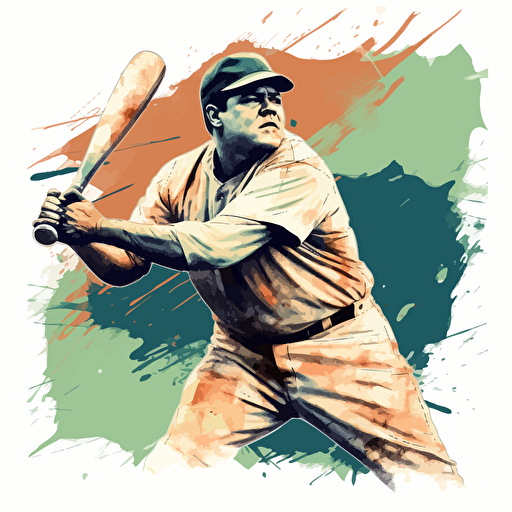 vector illustration of Babe Ruth hitting a baseball, in vivid details, in vivid colors