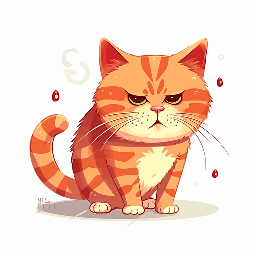 minimanilist ilustration, vector, sick red tabby cat, virus, white background