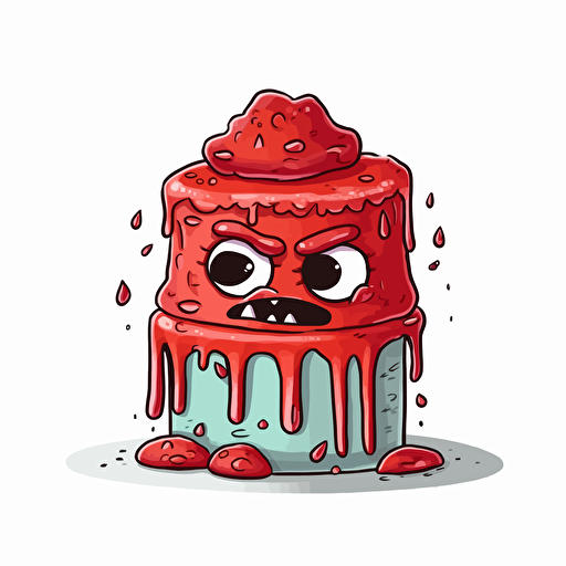 a anthropomorphic cake with limbs crying sadly, vector, simple colors, white background