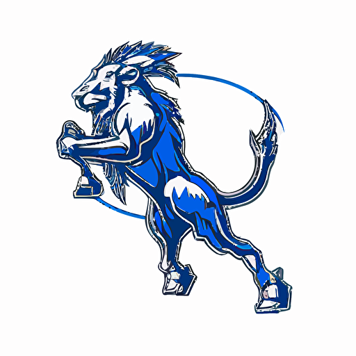 A goat who plays for the Detroit Lions, kicking an oblong football, sports logo style, white background, vector