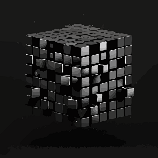 simple logo, minimalist, 9 cube vectorized, gray and black colors on the exterior print layer , delicacy, interlayer of small colored cubes inside, with different shades, black background