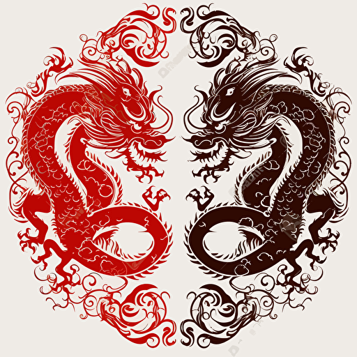 2 chinese dragons filled in a shape of Yin Yang symbol simple vector clipart