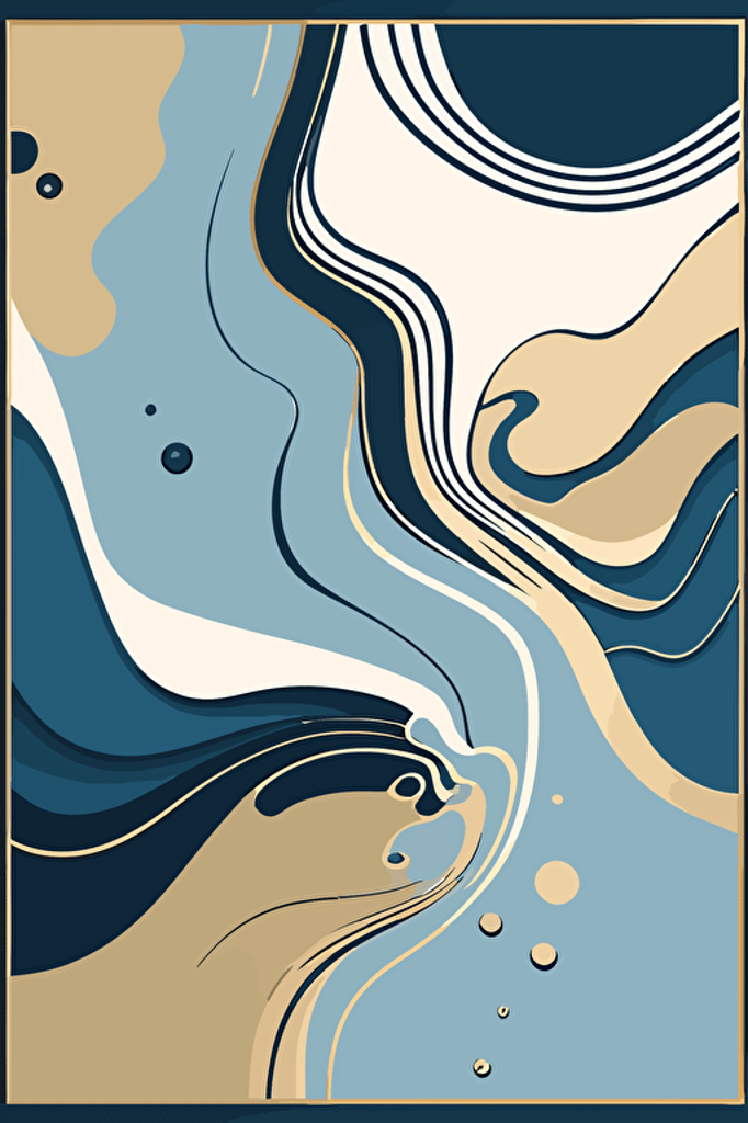 Dusty blue and beige abstract water art, Minimalist, vector, contour