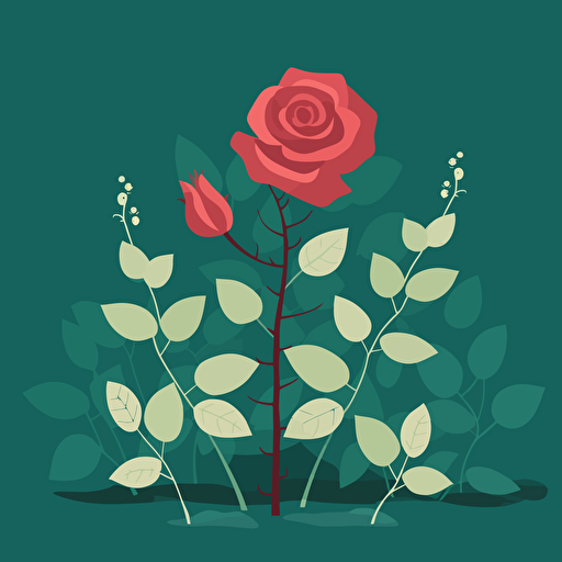 simplified flat art vector image of rose plant with solid background color