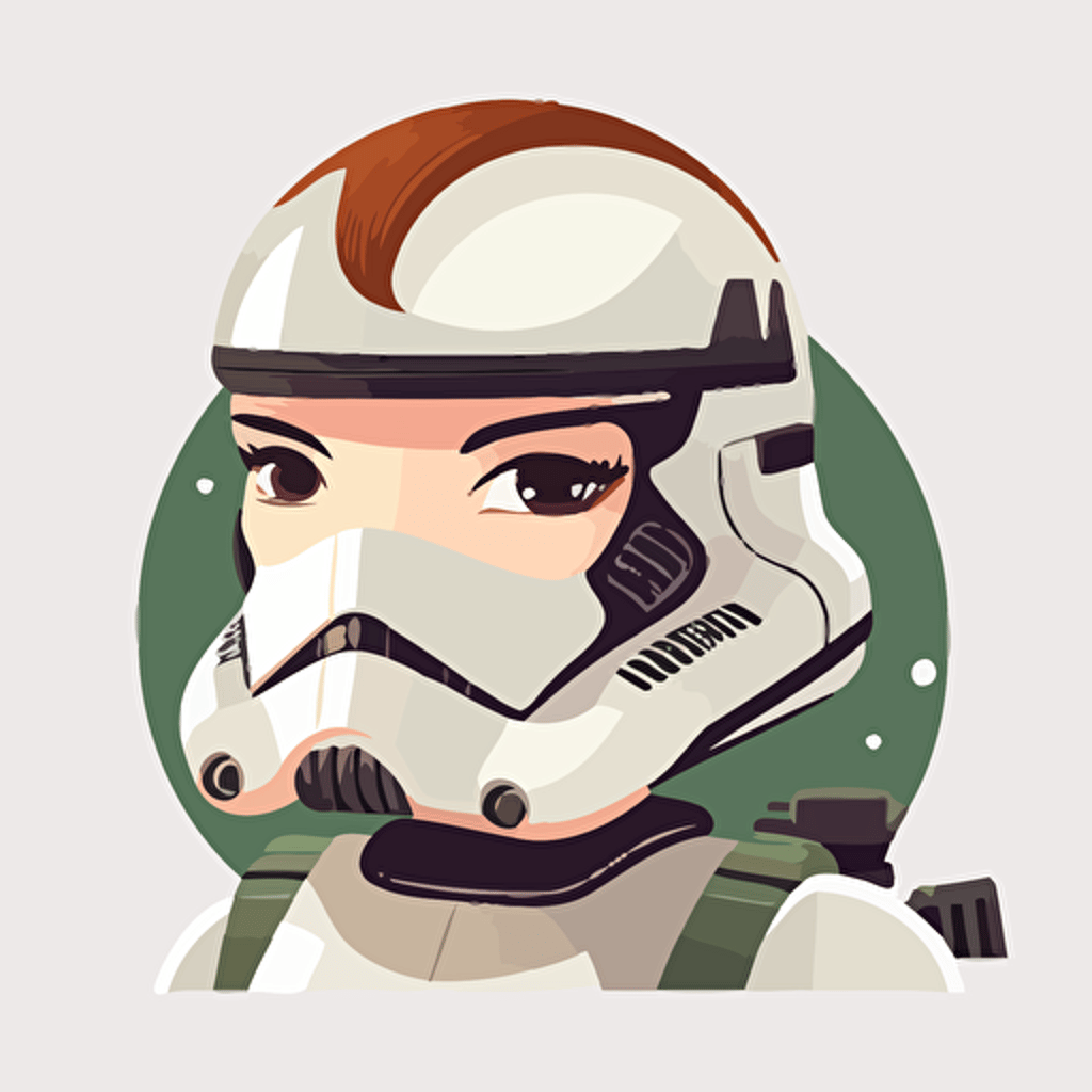 A colorful female stormtrooper, goofy looking, smiling, flat light, white background, vector art , pixar style