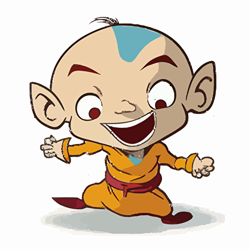 A saturated colorfull baby fur aang, goofy looking, smiling, white background, vector art , pixar style