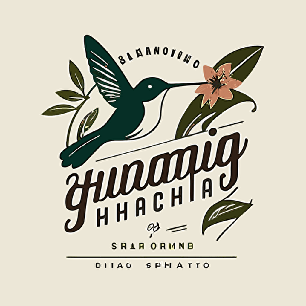 a simple two color vector logo for organic shop, inspired by hummingbird and florals, japan style, vector, logo