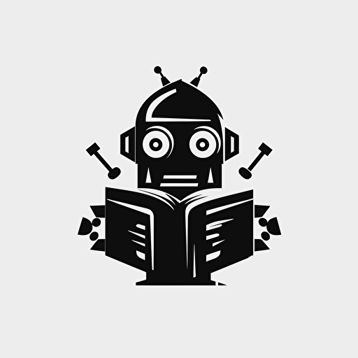 book publisher company logo, black and white color, flat design, robot, vector,
