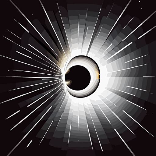 light attempting to exit a black hole event horizon, vector, line, white background