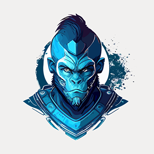 create a blue space monkey warrior, modern minimalist iconic vector logo