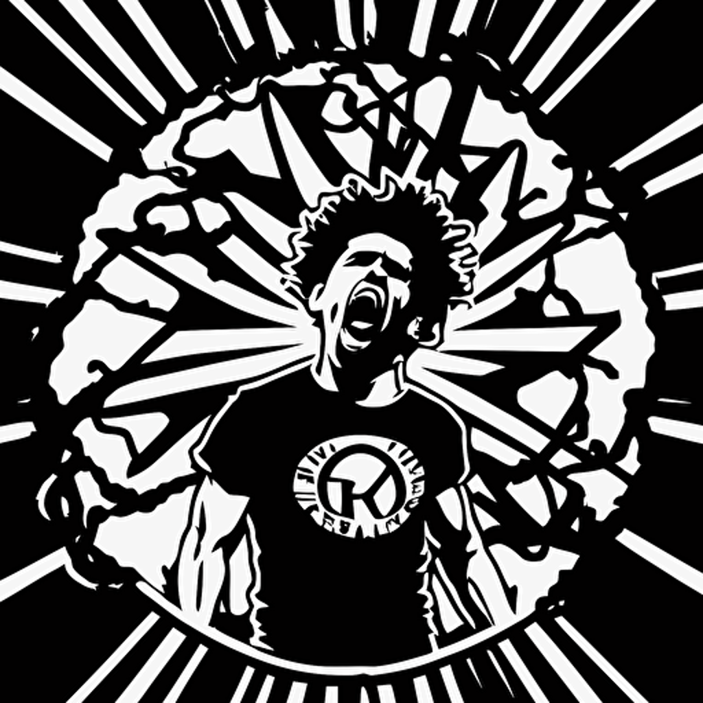 a logo, vector style, black and white, based on the band Rage Against the Machine