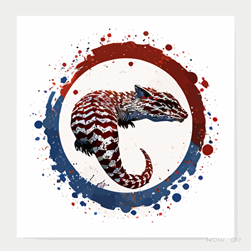 vector art of a diamondback rattlesnake, red, white and blue harsh contrast lighting circle frame white background niji 5