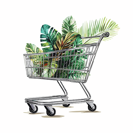 shopping cart, tropics, vector, on a white background