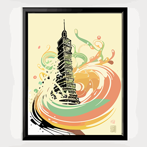 color vector art, taipei 101 , framed by swirls