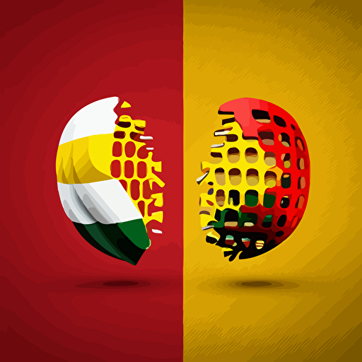half grenade and half wireframe, logo, red, yellow and white, minimalist, vector