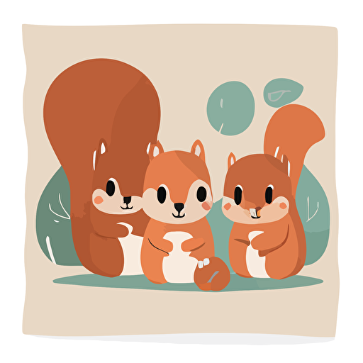 minimalistic flat vector illustration squirrels and nuts simple like baby blanket style