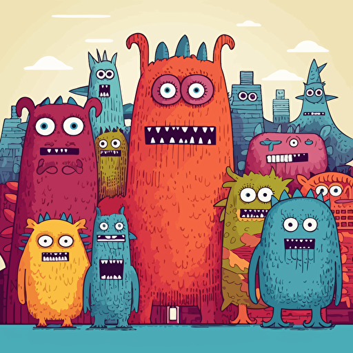 vector , brightly coloured monsters
