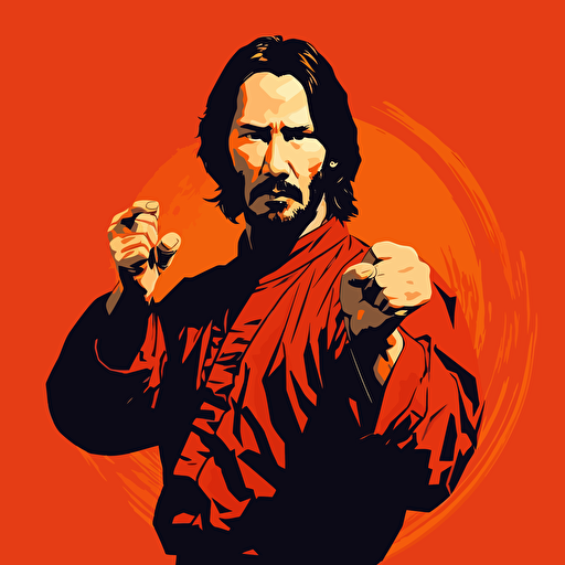 keanu reeves i know kung fu as an illustration, 8 color flat vector art