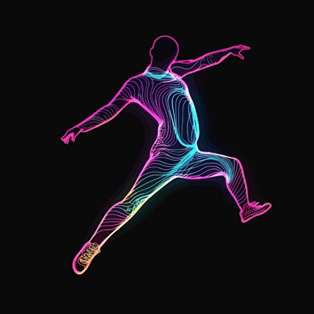 neon light,vector illustration, silhouette of a person dancing sports, dynamic posture