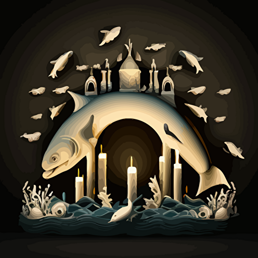 candle arch as vector, with a big tuner and 5 random fishes