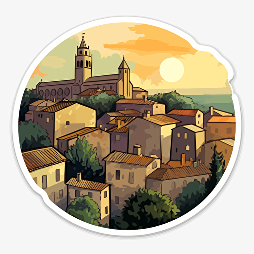 alès, french village, vector art, white background, sticker