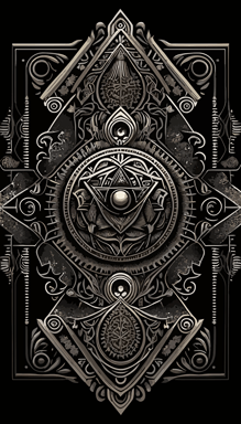 sacred geometry, stacked, black and white, highly ornate and detailed, totem, vector, symmetrical,