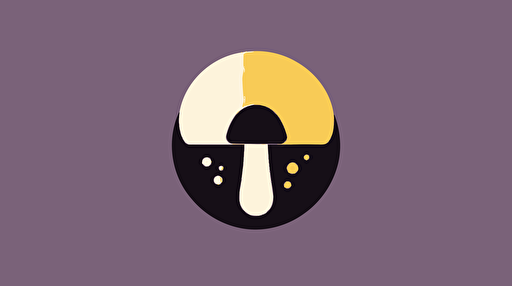 minimal vector logo of a mushroom, lavender and golden yellow colors with white and black accent